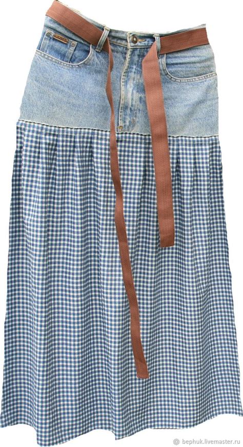 Винтажная юбка в мелкую клетку с джинсовой кокеткой | Refashion clothes ...
