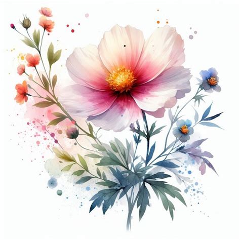 Premium Photo Watercolor Blooming Splash Flower Illustration