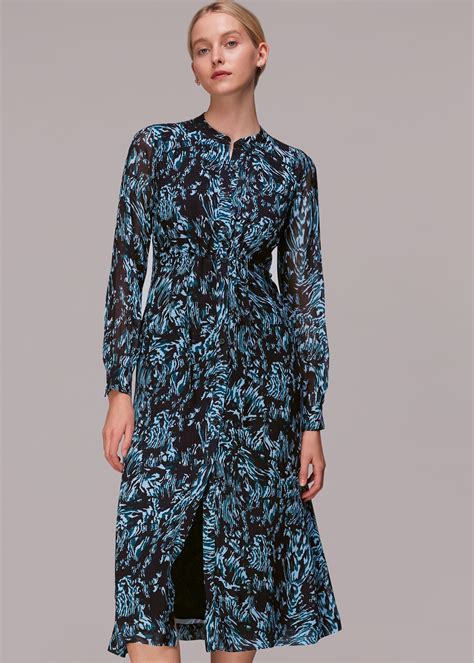 Bluemulti Wood Tiger Print Midi Dress Whistles Whistles Uk