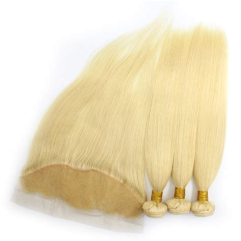 Bundles Blonde Mink Brazilian Human Virgin Straight Weave With Lace Frontal HiGirls Hair