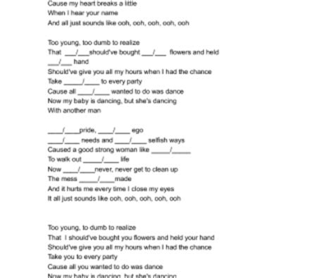 Song Worksheet When I Was Your Man