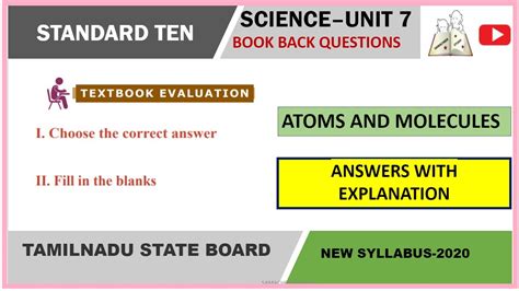 10th Science Unit 7 Book Back Answers Atoms And Molecules Chemistry