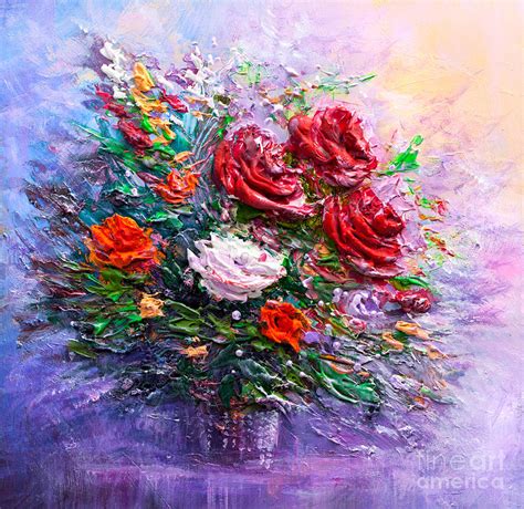 Vintage Style Florals Impressionist Flowers Painting Vase of Flowers ...