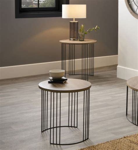 Atri Dark Wood And Black Metal Round Side Tables Set Of Simply