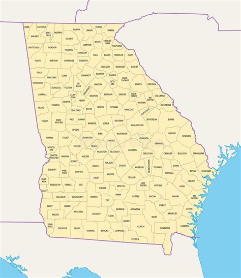 Georgia Nos Estado Subdividido En El Mapa Pol Tico De Condados