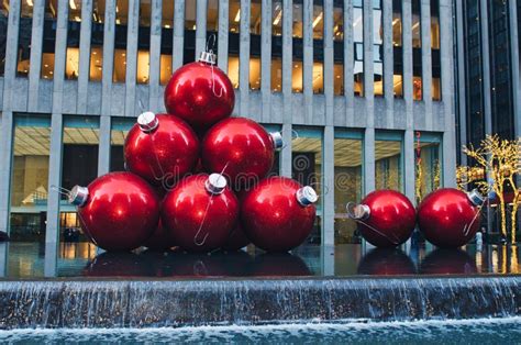 Large Christmas Ornaments On Display In New York City Editorial Image