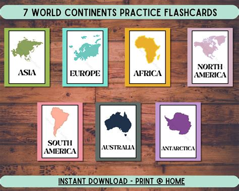 World Continents Flashcards Geography Flashcards Diy Homeschool