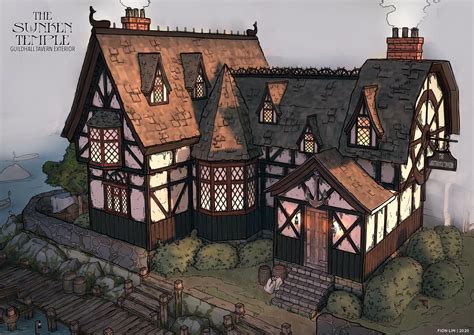 Artstation Guildhall Tavern Exterior Fantasy House Fantasy Inn