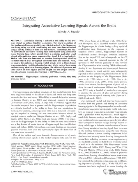 Pdf Integrating Associative Learning Signals Across The Brain