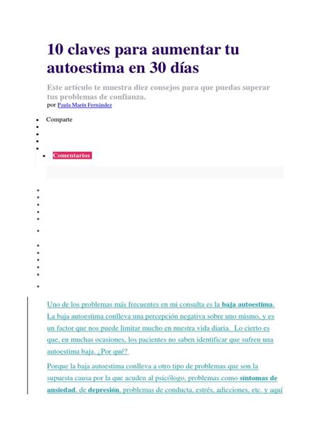 10 Claves Para Aumentar Tu Autoestima En 30 Días