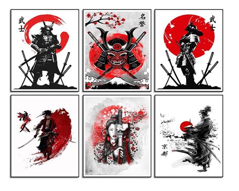 Buy Mtebocc Japanese Decor Samurai S Samurai Figure S Red White Wall