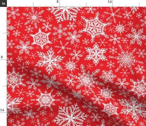 Festive Red White Snowflakes Fabric Spoonflower