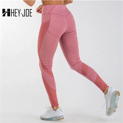 Heyjoe New Shaping Leggins Women Patchwork Mesh Pockets Athleisure Breathable Pink Leggings For