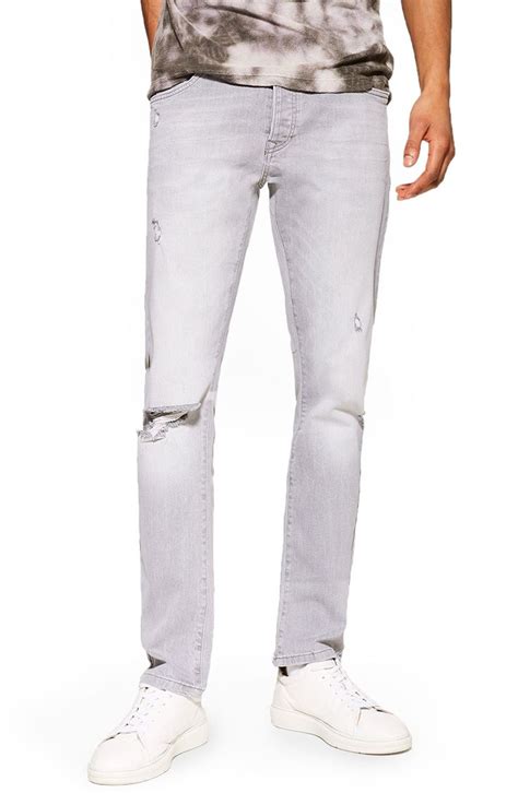 Topman Ripped Slim Fit Jeans In Grey ModeSens Mens Fashion Jeans