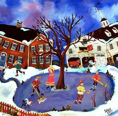 Ice Skating On A Frozen Pond Folk Art Painting Art Painting