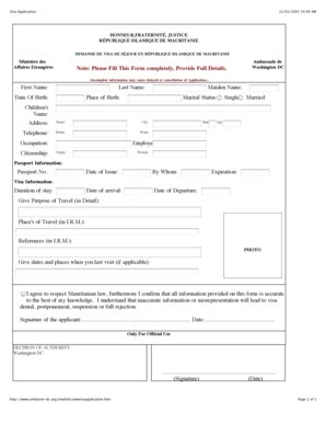 Fillable Online Visa Application Travel Document Fax Email Print