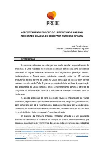 Aproveitamento Do Soro Do Leite Bovino Adicionado De Gua De Coco Em P