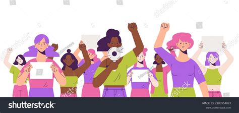 Protest Womens Rights Concept Group Girls Stock Vector Royalty Free