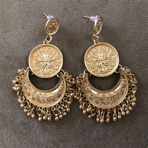 1 Pair Ethnic Big Tassel Pendant Earrings Antique Tibet Gold Color Drop