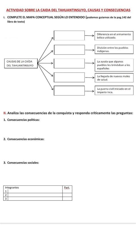 Actividad Sobre La Caida Del Tahuantinsuyo Causas Y Consecuencias I