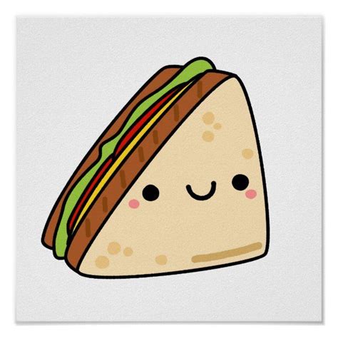 Cute Kawaii Sandwich Poster Zazzle Cute Food Drawings Sandwich