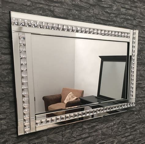 Large Glass Framed Crystal Mirror 120 X 80cm Glass Frame Mirror Frames Tile Mirror Frame