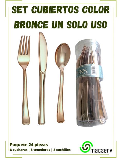 Set Cubiertos Desechables Color Bronce