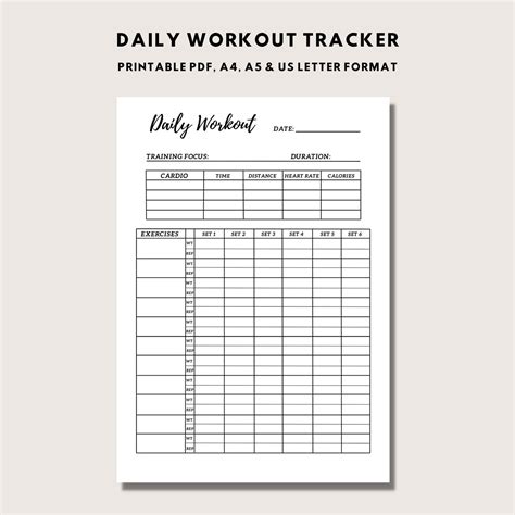 Workout Tracker Printable Daily Workout Plan Printable Gym Training