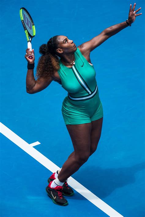 Serena Williams Wore A Jewel Green Bodysuit And Fishnets At The