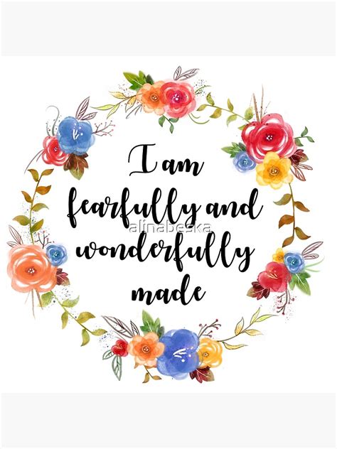 "I am Fearfully and Wonderfully Made Floral Quote Wreath" Poster by ...