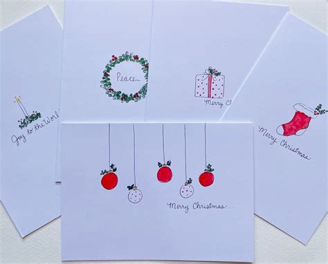 Hand Painted Christmas Card Setcute Christmas Cardsminimal Etsy