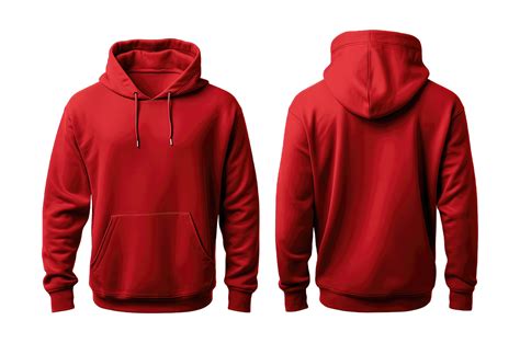 Red Hoodie Front And Back Side Mockup Template Isolated On Transparent
