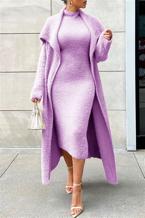 Wholesale Light Purple Casual Solid Patchwork Half A Turtleneck Long