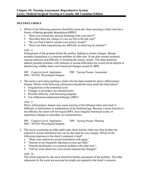 Medsurg Chapter Chapter Nursing Assessment Reproductive