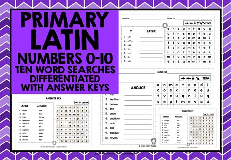 PRIMARY LATIN NUMBERS 1-10 WORD SEARCHES | Teaching Resources