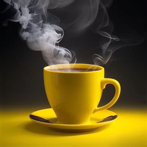 Premium Ai Image Yellow Cup Of Coffee With Smoke