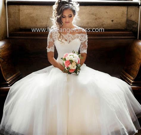 Illusion Off The Shoulder Princess Wedding Dress With Sleeves Loveangeldress