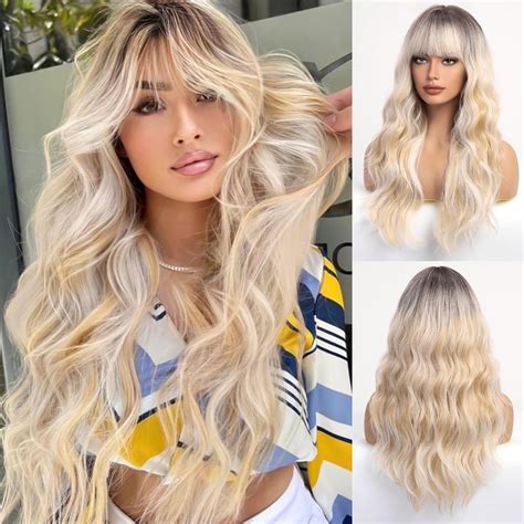 Amazon BLONDE UNICORN Ombre Blonde Wigs With Bangs Long Wavy Wigs