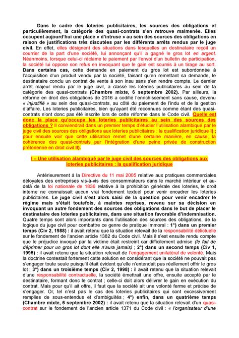 Les Sources Des Obligations Exercice De Dissertation DRT 1505