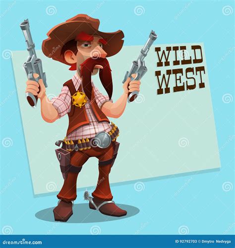 Cool Sheriff Cowboy with Revolver. Character Design - Wild West Stock ...