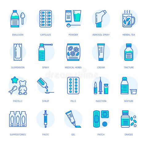 Medicines Dosage Forms Line Icons Pharmacy Medicaments Tablet