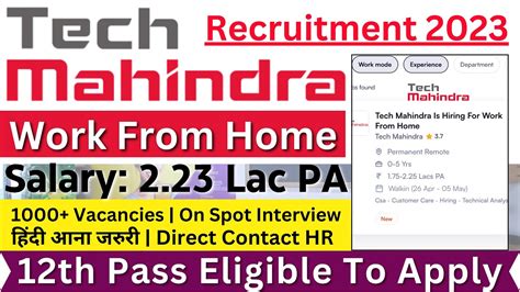 Tech Mahindra Job For Th Pass Customer Support Job Pan India Job