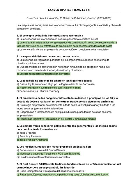 Examen Tipo Test Temas 4 5 Y 6 EXAMEN TIPO TEST TEMA 4 5 Y 6