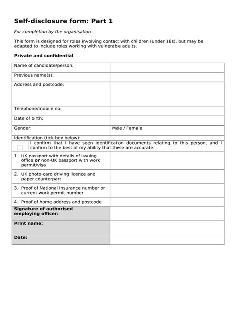 Self Disclosure Part Doc Template Pdffiller Worksheets Library