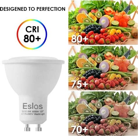 Eslas Gu10 Led Warm White Light Bulb 6w 600lm 3000k 60w Halogen Bulb