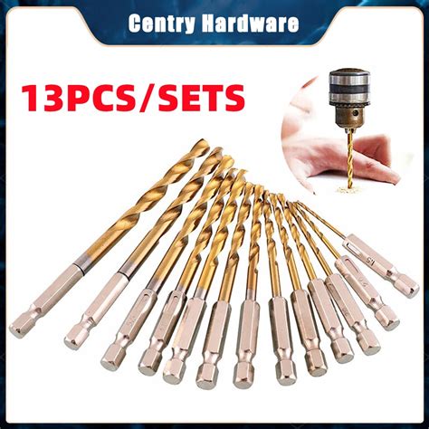 Pcs Hss Titanium Coated Twist Drills Bit Set Hex Shank Quick Change