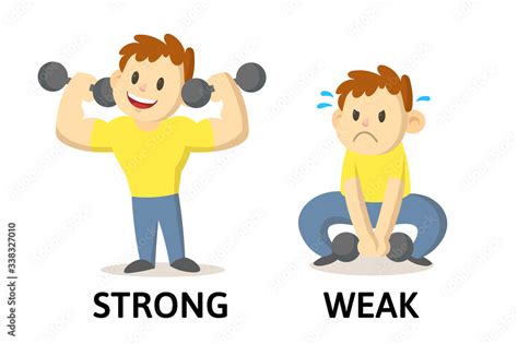 Fototapeta Words Strong And Weak Textcard With Cartoon Characters