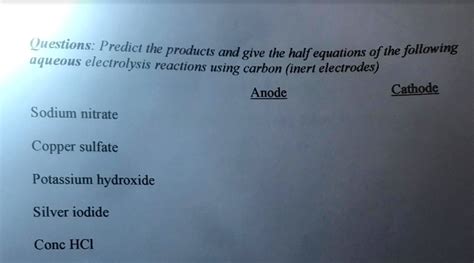 Solved Questions Predict The Products And Give The Half Equations Of The Following Aqueous