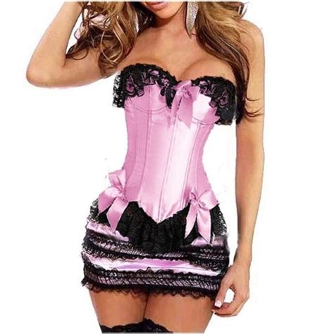 Bustier Femme Robe Corset Rose Burlesque Avec Jupe Volants Bustier