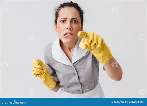 Portrait Of A Serious Young Housemaid Stock Image Image Of Cleaner